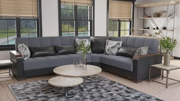 ottomanson Armada Luxe Collection Salt and Pepper Gray/Black Sectional