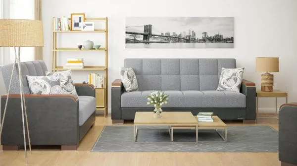 Ottomanson Armada Luxe Collection Salt And Pepper Gray/Dark Brown Sofabed