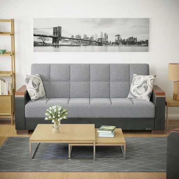 ottomanson Armada Luxe Collection Salt and Pepper Gray/Dark Brown Sofabed