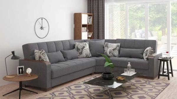 ottomanson Armada Luxe Collection Salt and Pepper Gray Sectional