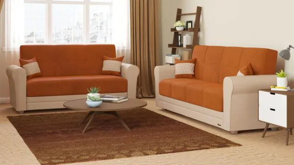 Ottomanson Avalon Collection Apricot Orange/Ecru Loveseat