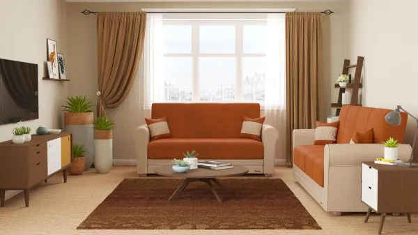 Ottomanson Avalon Collection Apricot Orange/Ecru Loveseat