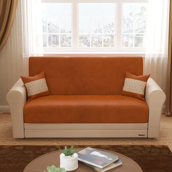 ottomanson Avalon Collection Apricot Orange/Ecru Loveseat