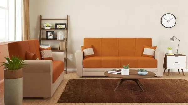 Ottomanson Avalon Collection Apricot Orange/Ecru Sofabed