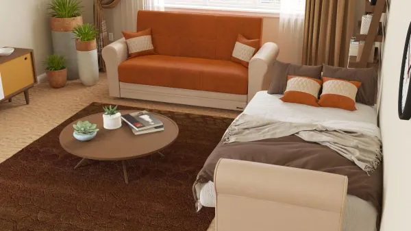 Ottomanson Avalon Collection Apricot Orange/Ecru Sofabed