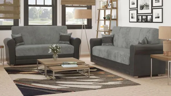 Ottomanson Avalon Collection Neutral Gray/Black Loveseat