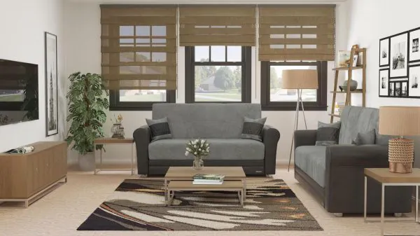 Ottomanson Avalon Collection Neutral Gray/Black Loveseat