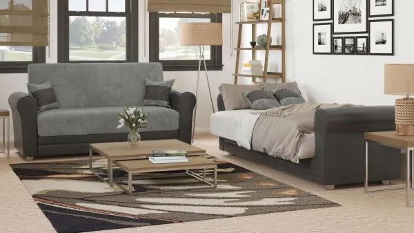 Ottomanson Avalon Collection Neutral Gray/Black Loveseat