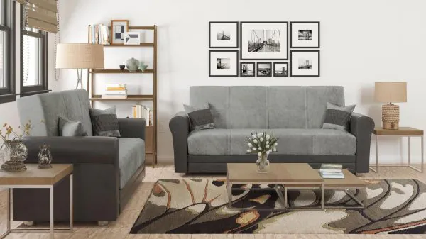 Ottomanson Avalon Collection Neutral Gray/Black Sofabed