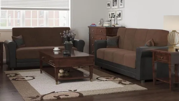 Ottomanson Avalon Collection Russet Brown/Brown Pu Loveseat