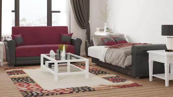 Ottomanson Avalon Collection Tibetan Red/Black Loveseat