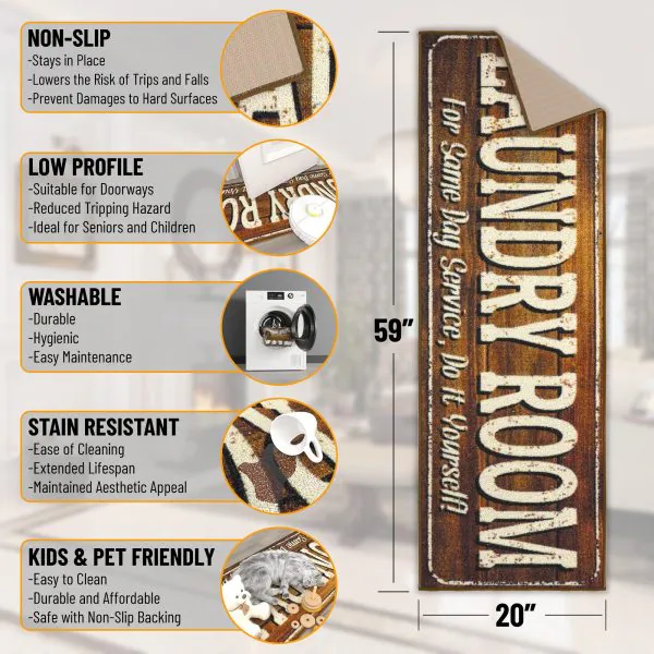 Ottomanson Laundry Collection Brown Laundry-Themed 20″ X 59″ Runner Rug