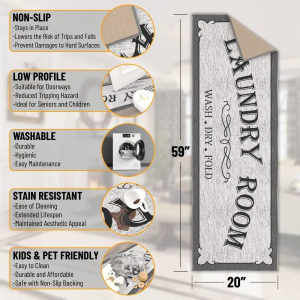 Ottomanson Laundry Collection Gray Laundry-Themed 20″ X 59″ Runner Rug