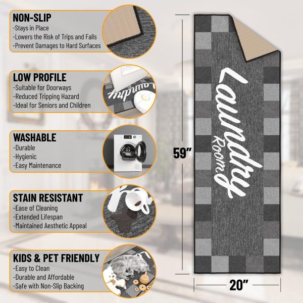 Ottomanson Laundry Collection Grayscale Laundry-Themed 20″ X 59″ Runner Rug