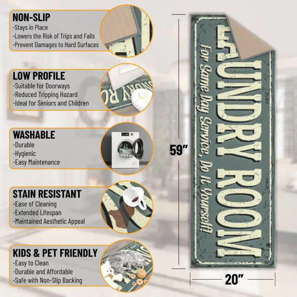 Ottomanson Laundry Collection Green Laundry-Themed 20″ X 59″ Runner Rug