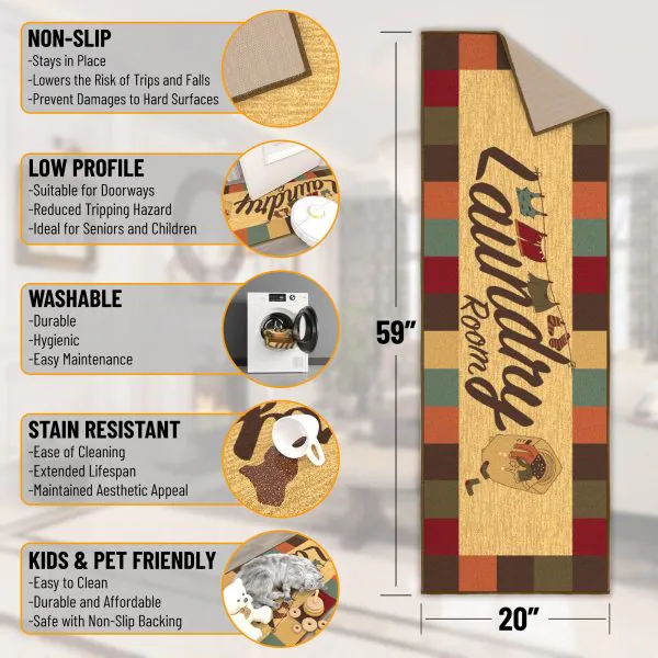 Ottomanson Laundry Collection Multicolor Laundry-Themed 20″ X 59″ Runner Rug