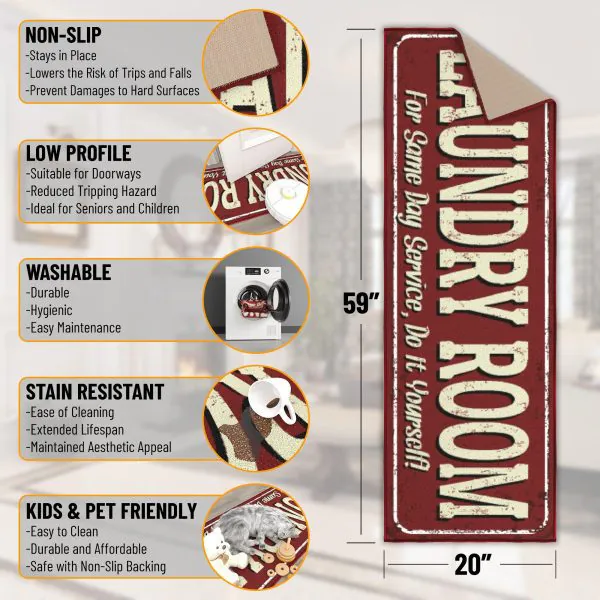 Ottomanson Laundry Collection Red Laundry-Themed 20″ X 59″ Runner Rug