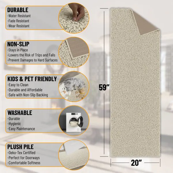 Ottomanson Oasis Collection Off-White 20″x59″ Runner Rug