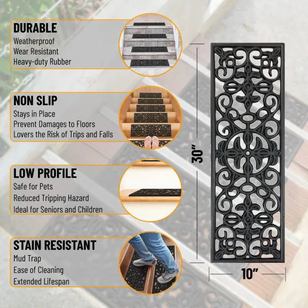 Ottomanson Ottomaanson Iron Wrought Design 10″ X 30″ Stair Treads