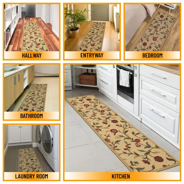 Ottomanson Ottomanson Beige Floral Design 20″ X 59″ Runner Rug