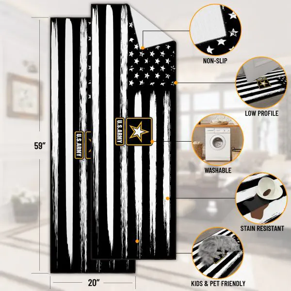 Ottomanson Ottomanson Black And White USA Flag With U.S. Army Star 20″ X 59″ Runner Rug