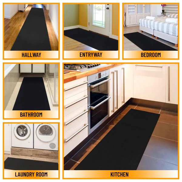 Ottomanson Ottomanson Black Modern Solid Design 20″ X 59″ Runner Rug