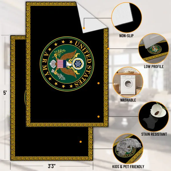 Ottomanson Ottomanson Black Solid With U.S. Army Seal And Meander Pattern 3’3″ X 5′ Area Rug