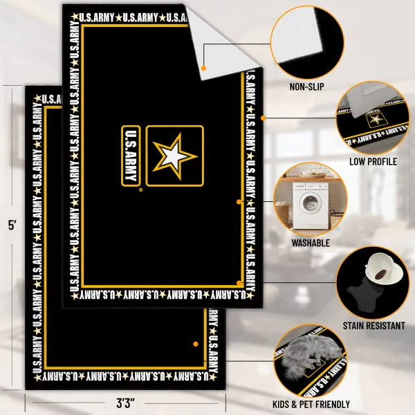 Ottomanson Ottomanson Black Solid With U.S. Army Star And Border 3’3″ X 5′ Area Rug