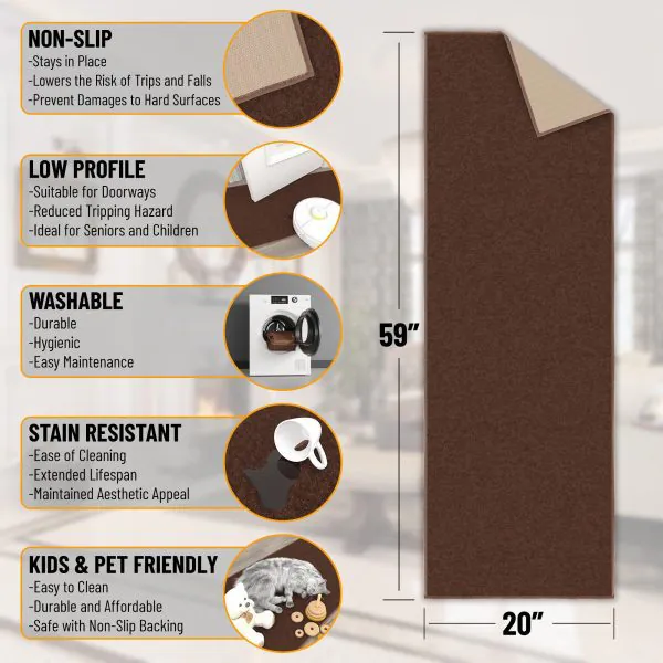 Ottomanson Ottomanson Brown Modern Solid Design 20″ X 59″ Runner Rug