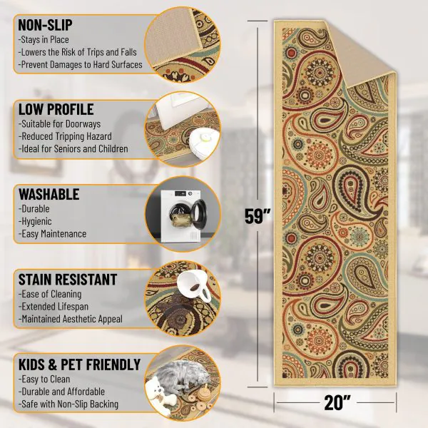 Ottomanson Ottomanson Camel Transitional Paisley Design 20″ X 59″ Runner Rug