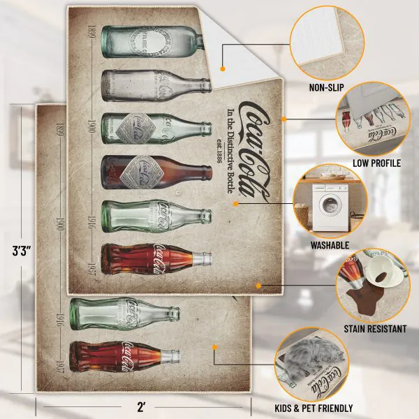 Ottomanson Ottomanson Coca-Cola Beige/Multi Vintage Evolution 2’3″ X 3′ Doormat