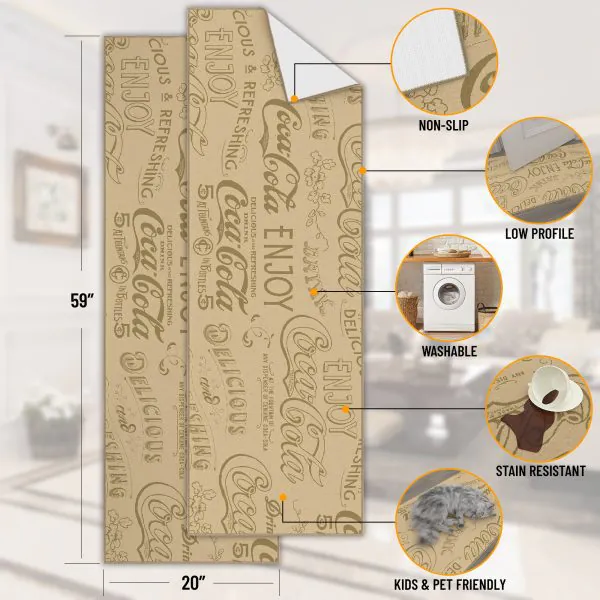Ottomanson Ottomanson Coca Cola Beige Vintage Typography Pattern 20″ X 59″ Runner Rug