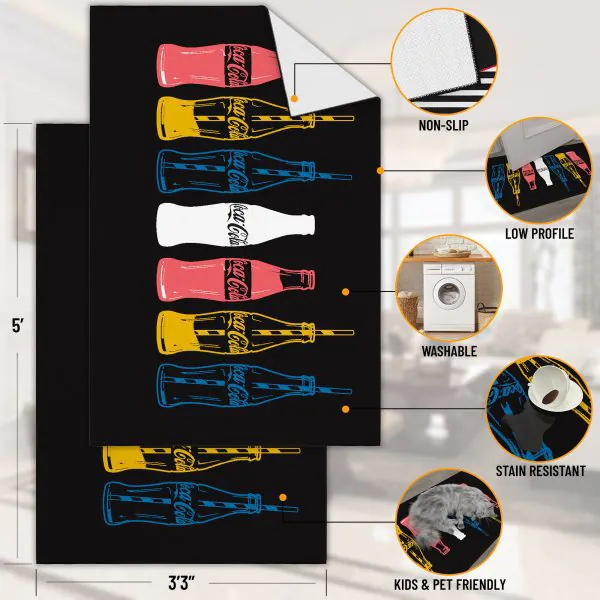 Ottomanson Ottomanson Coca Cola Multi/Black Retro Pop-Art 3’3″ X 5′ Area Rug