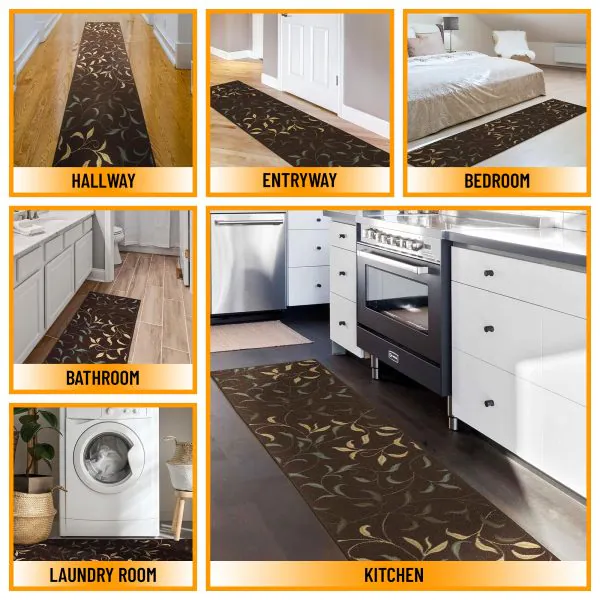 Ottomanson Ottomanson Dark Brown Floral Leaves Design 20″ X 59″ Runner Rug