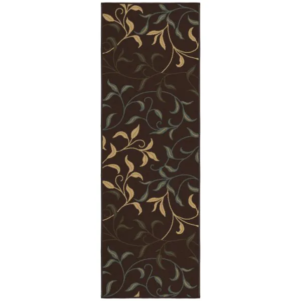 ottomanson Ottomanson Dark Brown Floral Leaves Design 20″ x 59″ Runner Rug