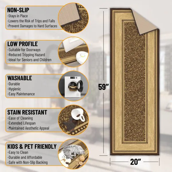 Ottomanson Ottomanson Dark Brown Modern Bordered Design 20″ X 59″ Runner Rug