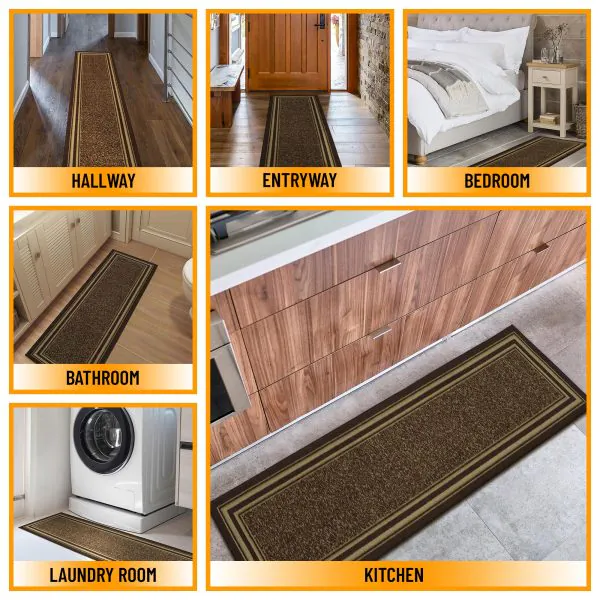 Ottomanson Ottomanson Dark Brown Modern Bordered Design 20″ X 59″ Runner Rug