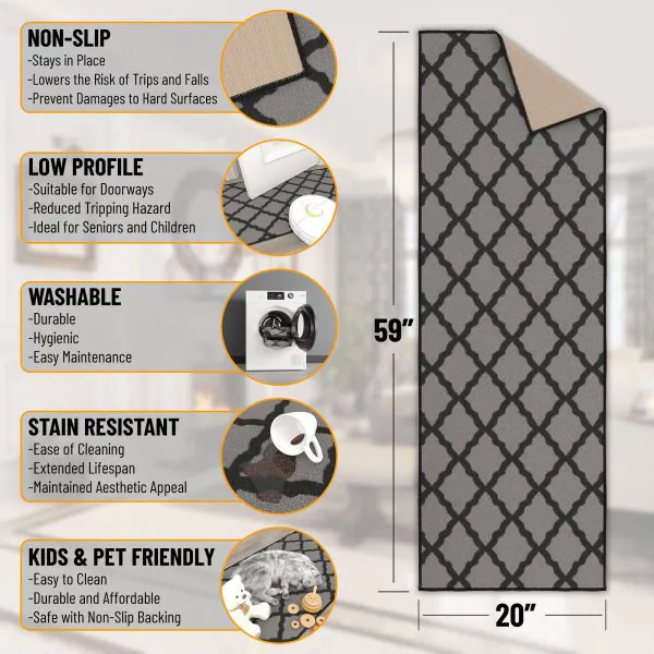 Ottomanson Ottomanson Dark Gray Moroccan Trellis 20″ X 59″ Runner Rug