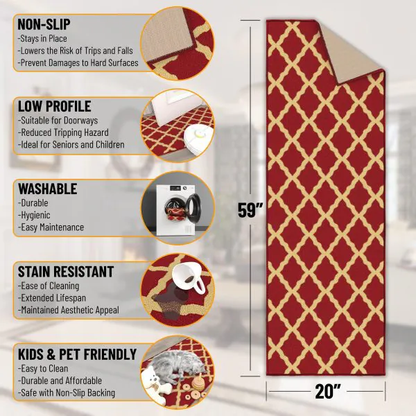 Ottomanson Ottomanson Dark Red Moroccan Trellis Design 20″ X 59″ Runner Rug