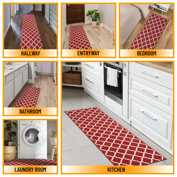 Ottomanson Ottomanson Dark Red Moroccan Trellis Design 20″ X 59″ Runner Rug