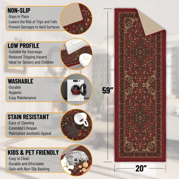 Ottomanson Ottomanson Dark Red Traditional Persian Medallion Design 20″ X 59″ Runner Rug