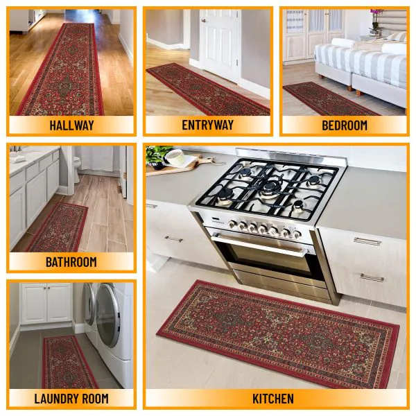 Ottomanson Ottomanson Dark Red Traditional Persian Medallion Design 20″ X 59″ Runner Rug