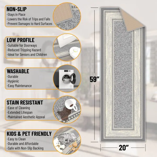 Ottomanson Ottomanson Gray Modern Bordered Design 20″ X 59″ Runner Rug