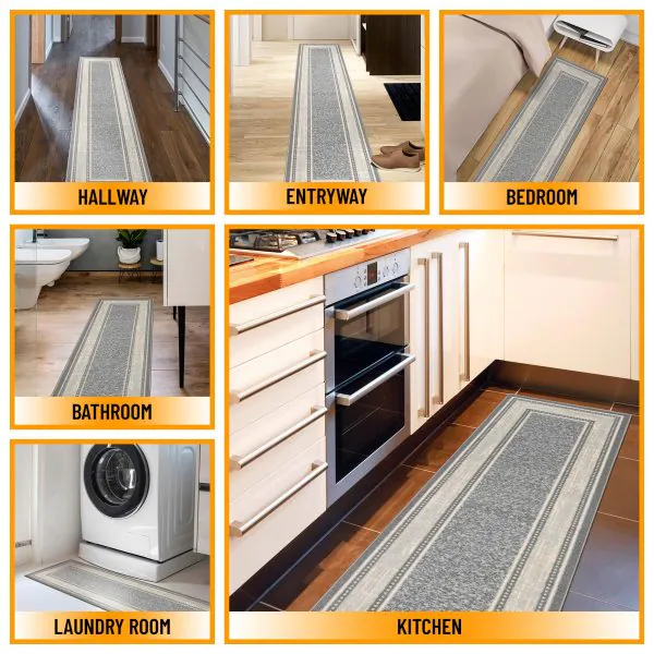 Ottomanson Ottomanson Gray Modern Bordered Design 20″ X 59″ Runner Rug