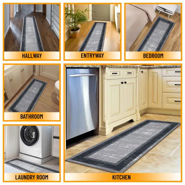 Ottomanson Ottomanson Gray Modern Bordered Design 20″ X 59″ Runner Rug