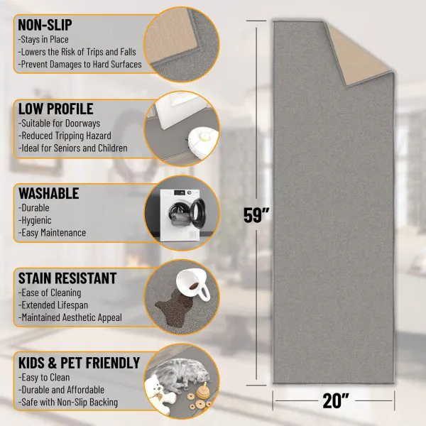 Ottomanson Ottomanson Gray Modern Solid Design 20″ X 59″ Runner Rug