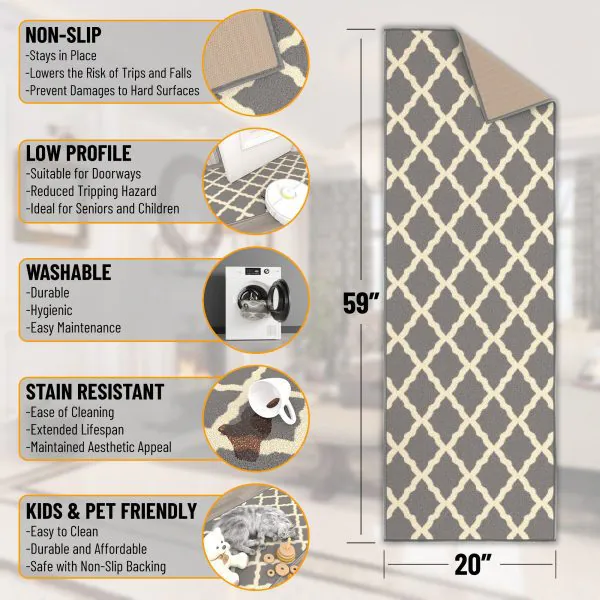 Ottomanson Ottomanson Gray Moroccan Trellis 20″ X 59″ Runner Rug