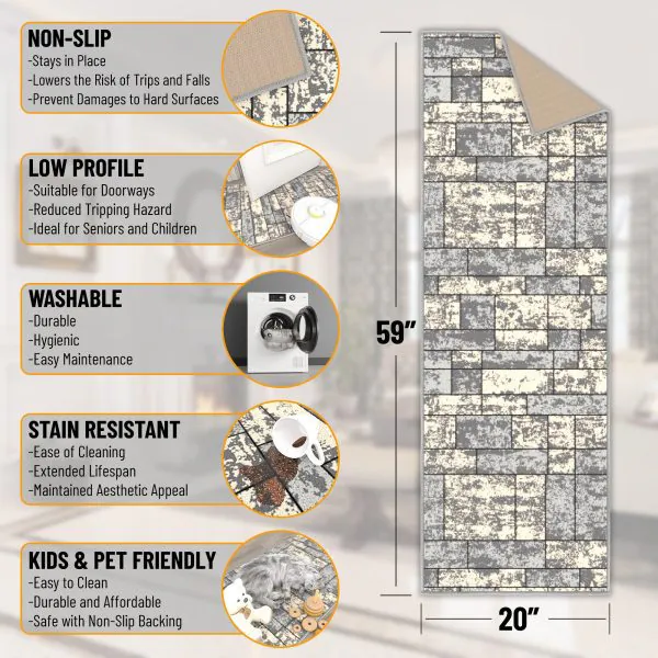 Ottomanson Ottomanson Grayscale Modern Geometric Design 20″ X 59″ Runner Rug