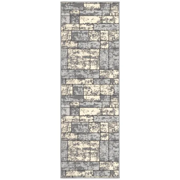 ottomanson Ottomanson Grayscale Modern Geometric Design 20″ x 59″ Runner Rug