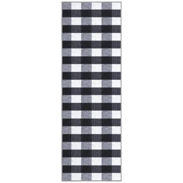ottomanson Ottomanson Grayscale Modern Plaid Design 20″ x 59″ Runner Rug